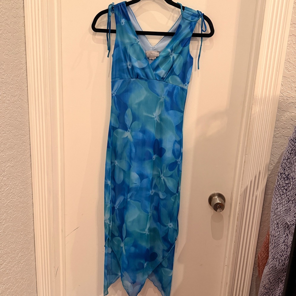 Outlooks Floral Mesh Handkerchief Hem Dress Small Y2K Fairycore Mermaidcore